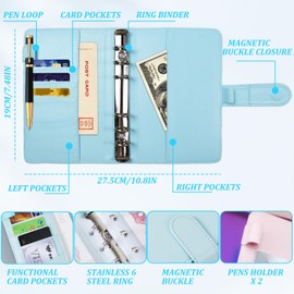 SENLINLIN A6 PU Leather Ring Binder, 2PCS Refillable 6 Round Ring Budget Binder Cover, Business Notebook Binder, Travel Writing Notebook Diary Binder Cover for Travel, Work, Meeting, Money Organiser