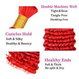 Red Boho Hair for Braiding 16 16 16 Inch Deep Wave Bulk Red Braiding Hair Deep Curly Burgundy Human Braiding Hair Extensions for Woman