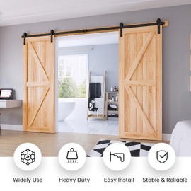 EaseLife 9 FT Double Door Sliding Barn Door Hardware Track Kit,Basic J Pulley,Heavy Duty,Slide Smoothly Quietly,Easy Install (9FT Track Kit for Double 27" Wide Door)