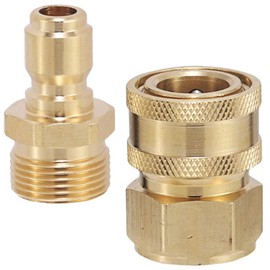 High Pressure Washer High Pressure Hose Connection (Brass/Male-Female Thread Set/2 Pieces), One-Touch Hose Coupler Adapter, Quick Connect, For Connecting High Pressure Cleaning Gun Hoses, Water Pipe
