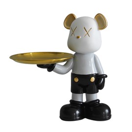 Bear Storage Tray Cute Resin Decorative Funny Trendy Bear Sculptures Keys Holder for Earrings Grey