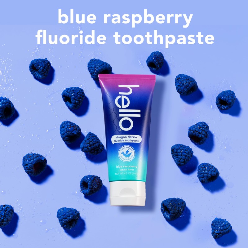 Hello Dragon Dazzle Blue Raspberry Kids Toothpaste, Fluoride Toothpaste, Ages