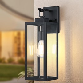 GRUENLICH Outdoor Wall Light Fixtures, 18 Inch Black Exterior Waterproof Porch Sconce Lighting with E26 Socket & Tempered Glass, Double Extra Large Wall Lantern for Patio Garage Entryway, 1-Pack