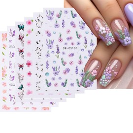 6 Sheet 3D Flower Nails Art Stickers Self Adhesive Flower Leaves Nails Stickers Spring Flower Nails Stickers Cute Nails Decals for Women Girls DIY Decoration
