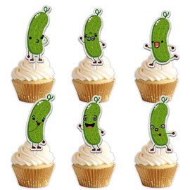 18pcs Green Glitter Cute Cartoon Cucumber Dessert Cupcake Topper Pick for A Big Dill Vegetable Fruit Funny Pickle Theme Decor Supplies Men Women Birthday Anniversary Wedding Party Decoration
