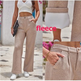 heipeiwa Women's Fleece Lined Winter Thermal Cashmere Knit Wide Leg Pants Trouser Casual Dressy Outfit