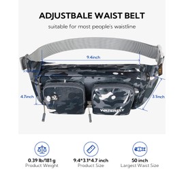 WATERFLY Waist Bag Water Resistant Fanny Pack for Men Women Outdoor Travel Running Walking Multi-Purpose Waist Pouch (Black Camouflage)