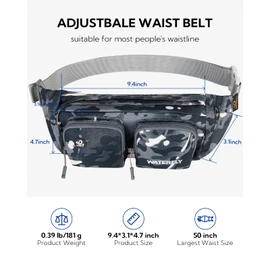 WATERFLY Waist Bag Water Resistant Fanny Pack for Men Women Outdoor Travel Running Walking Multi-Purpose Waist Pouch (Black Camouflage)