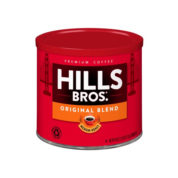 Hills Bros Original Blend Ground Coffee, Medium Roast, Full-Bodied Classic Rich Coffee Taste, Balanced for Optimum Caffeine, 26 Oz