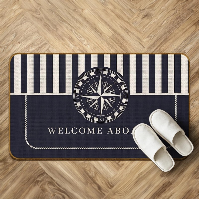 Skiptiger Nautical Navy Blue Compass Doormat,Welcom