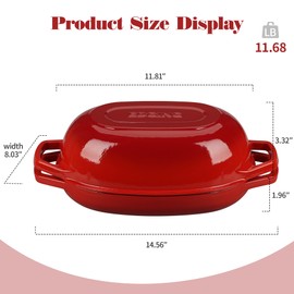 EDGING CASTING Enameled Cast Iron Oval Dutch Oven Pot with Lid, Dutch Oven for Sourdough Bread Baking, Bread Oven, Bread Dutch Oven, Oval Bread Pan, 5qt, Red