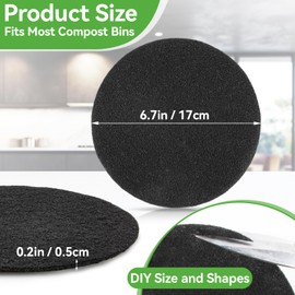 RAINFLOW 10PCS Compost Bin Charcoal Filters- 6.7inch Activated Carbon Filters，Round Charcoal Replacements for Kitchen Compost Bin Pail Replacement,Countertop Home Bucket Refill