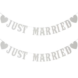 2 Pcs Just Married Banner, Wedding Bunting Banner, Hanging Sign Garland, Just Married Garland Wedding Garland Decoration for Bridal Shower Photo Props, Bridal & Engagement Party, Car Decoration