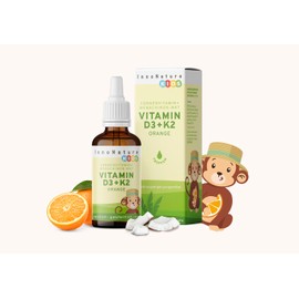 InnoNature Vitamin D3+K2 Kids Drops, Orange, with Vitamin D for Normal Growth, Development of Bones & Immune System, 10 ml, Vegan