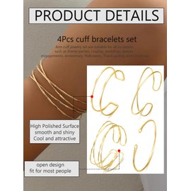 Nymora 4PCS Arm Cuff Jewelry for Women – Gold Arm Cuff Upper Arm, Minimalist Bracelet, Adjustable Coil Armband Set Jewelry