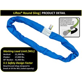 LIFTEX® | Dual Cover Polyester Lifting Round Sling | Blue x 20' Endless (V:21200; C:17000; B:42400) | Made in USA | Polyester Heavy Duty Lifting Rigging Moving Towing Hoisting