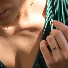 espere Dainty Minimal Emerald Baguette Ring | 18K Gold Plated Emerald Diamond Simulant Stackable Ring | Minimal CZ Anniversary Band Size 4