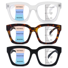 HIYANJN Progressive Reading Glasses For Women Men Oversized Oprah Style Blue Light Multifocal Readers (2.5x)
