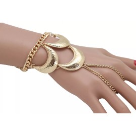 Unbranded Women Wrist Bracelet Jewelry Gold Metal Hand Chain Ring Moon Crescent Charms Hot