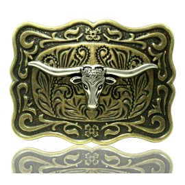 Moranse Copper Longhorns Bull Head Cowboy Design Belt Buckles, Copper Longhorn Ox, Medium