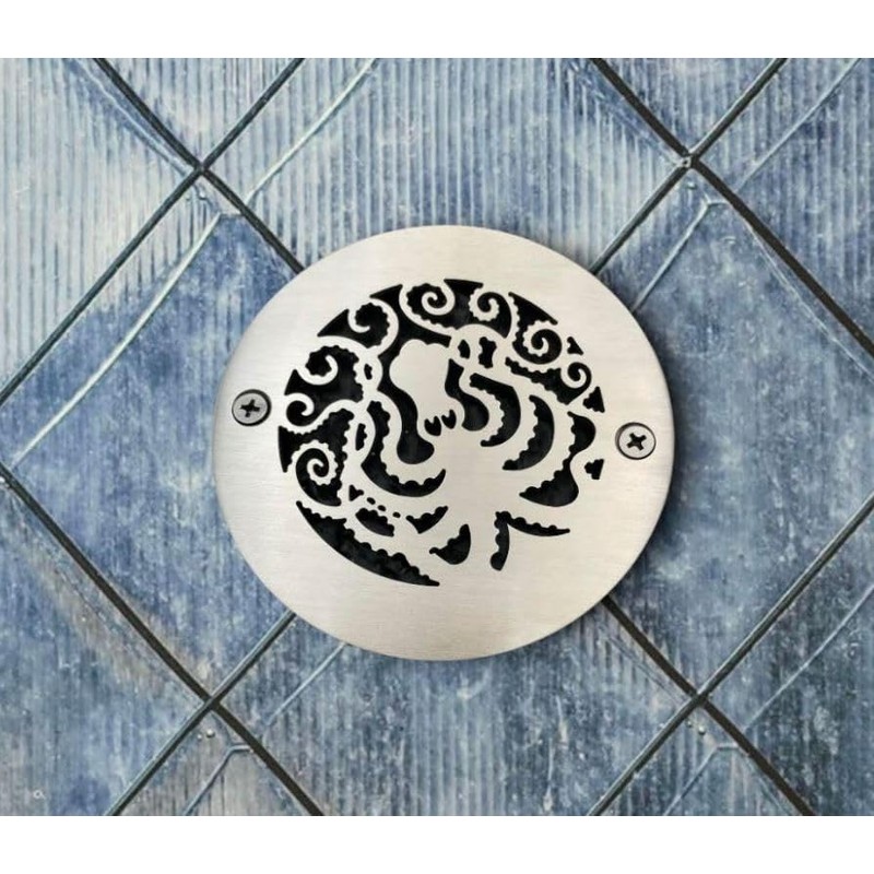 Designer Drains 4 Inch Round Shower Drain Strainer, Octopus Design