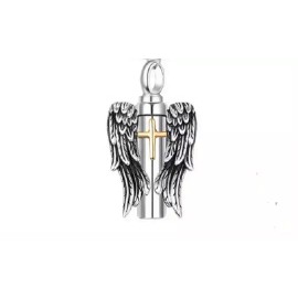 Fashion Jewelry MEMORIAL ASHES URN CROSS ANGEL WINGS Pendant on 24" 925 Plated Silver Necklace