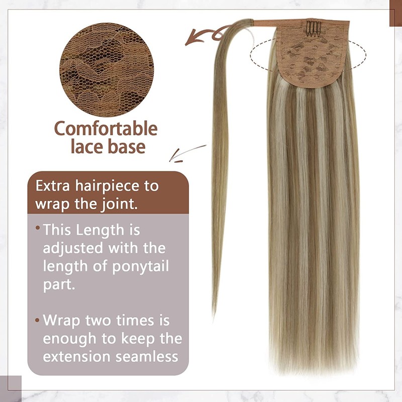 Runature Ponytail Real Hair Blonde Highlight, 30cm, Natural Clip-In Extensions,