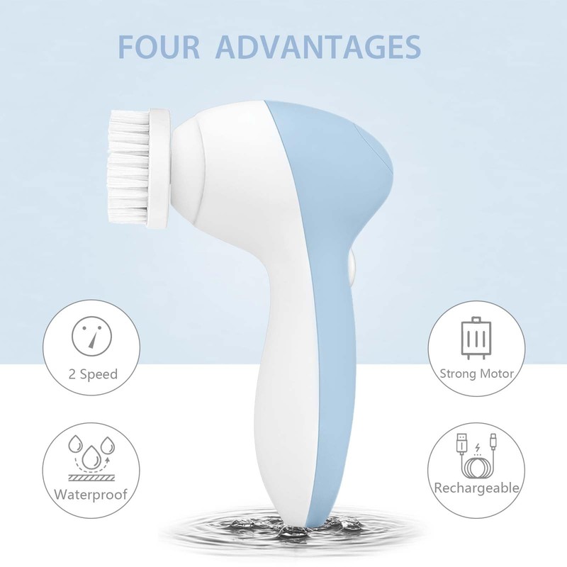 Rechargeable Facial Cleansing Spin Brush Set with 7 Exfoliating Brush