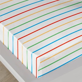 Bedlam - Rainbow Striped Bed Sheet - Single Fitted Sheet (190 x 90 x 28cm) - Rainbow Bedding - Multi-Colour Stripe Bed Sheet in White - Single Fitted Sheet with Stripes - Matching Bedding Available