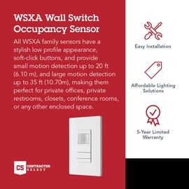 Lithonia Lighting SensorSwitch Wall Mount Motion Sensor Switch, Passive Infrared Wall Switch and Occupancy Sensor, WSXA Series, Single Relay, White (WSXA WH)