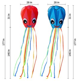 Listenman 2-Pack New Upgraded Smiley Large Octopus Kites, Easy to Fly Long Colorful Tail Kites for Kids Adults Outdoor Activities Beach Park Trip, Great Gift for Children Childhood Precious Memories