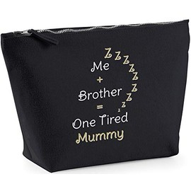 Hippowarehouse Me + Brother = One Tired Mummy printed make up cosmetic wash bag 18x19x9cm