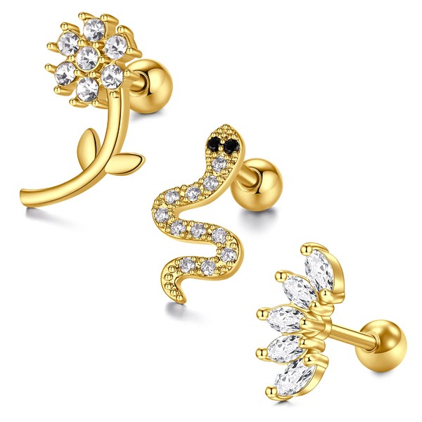 LAURITAMI 3pcs Curved Cartilage Earring Helix Climber Stud Surgical Steel