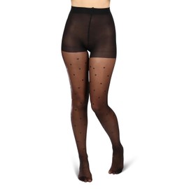 MeMoi Women's Mini Heart Sheer Nylon Tights Black L-XL
