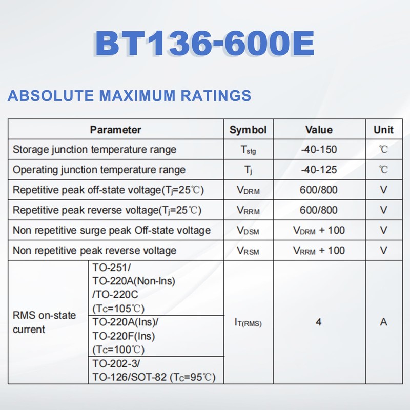 sourcing map 5 Pcs Bidirectional Thyristor BT136-600E TO-220 600V 4A
