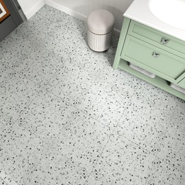 HotDecor Gray Faux Terrazzo Peel and Stick Floor Tile Bathroom Flooring 12x12 in Self Adhesive Vinyl Floor Tiles Peel and Stick Waterproof Removable Laminate Linoleum Flooring for Kitchen Room 4PCS
