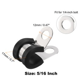 HARFINGTON 100pcs 304 Stainless Steel Cable Clamps 5/16 Inch Rubber Cushioned Insulated Clamp Metal Loop Pipe Clamp for Tube Pipe Wire Cord Installation