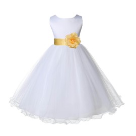 Wedding Pageant White Flower Girl Rattail Edge Tulle Dress 829s 2