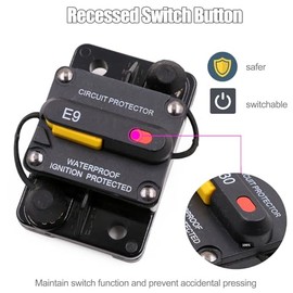 T Tocas T Tocas Hi-Amp 100A Circuit Breaker with Recessed Switch Design for Car Trailer Vehicles Stereo Audio ATV | Waterpoof IP67 Protection with Manual Reset DC 12V-48V 100 Amp