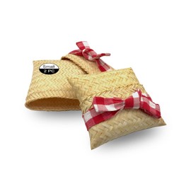 2 PC Kratab Small Sticky Rice Basket Size 4 Inches Serving Baskets Rice Container Set for Mango Sticky Rice and Somtum Set Thailand Handmade Bamboo with Pa Kao Ma Loincloth,100% Natural,GoldleafKing