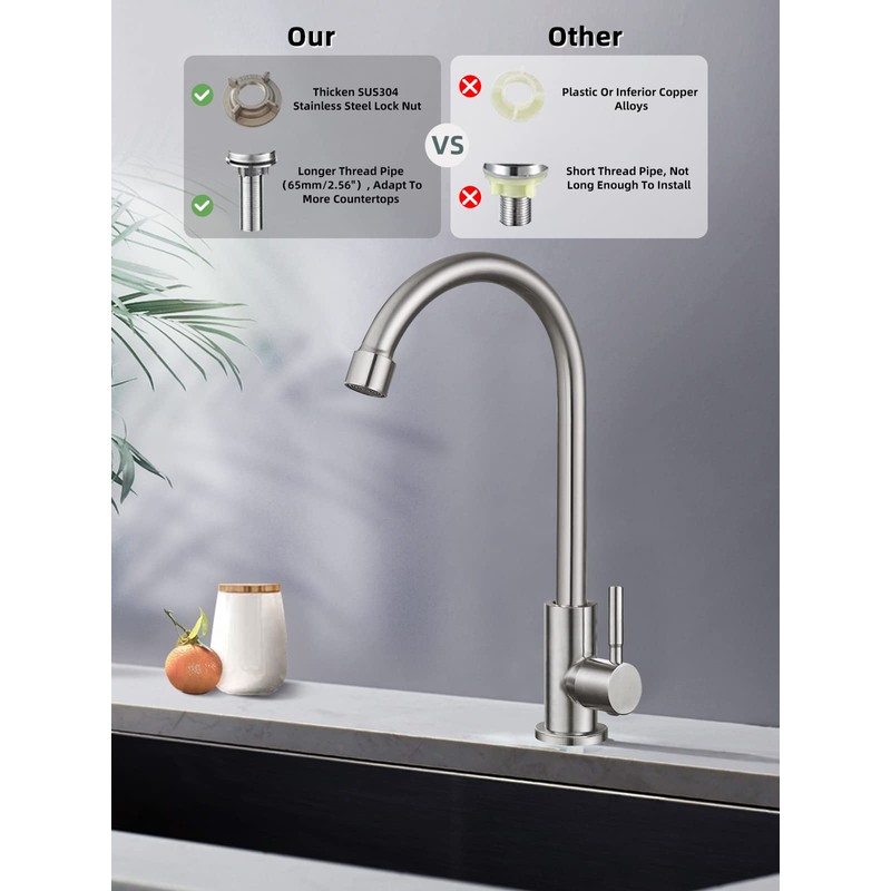 Cold Water Only Faucet SUS304 Stainless Steel Faucet for Kitchen