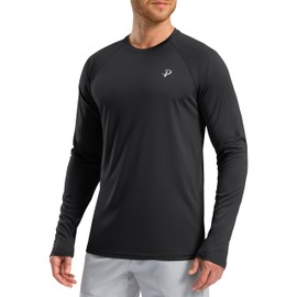 Pudolla Men's Sun Protection Shirts UV SPF UPF 50+ Rash Guard Long Sleeve Lightweight Quick Dry Brethable Swimming Fishing, Black, Medium