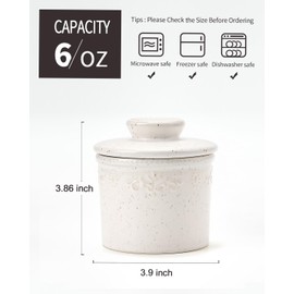 XELA Ceramic Butter Dish - French Butter Crock With Water Line - Keeps Your Butter Fresh and Spreadable - Speckled White