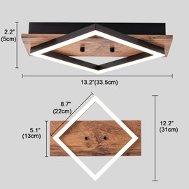 EDISLIVE 13.2in Modern Wood LED Ceiling Light Square Flush Mount Lighting Fixture 14W 3000K Kitchen Ceiling Lights for Bedroom Living Room Kitchen Hallways
