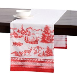 Maison d' Hermine Winter Jouy 100% Cotton Table Runner for Party | Dinner | Holidays | Kitchen | Thanksgiving/Christmas [Single Layer (37 cm x 180 cm)]