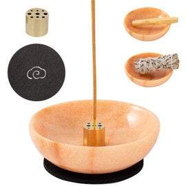 Fasolahome Rare Natural Red Marble Incense Holder, Beautiful Incense Burner for Meditation, 9 Incense Holes Suitable for Most Incense Types, Easily Grab All Incense Ash (Sunset Red)
