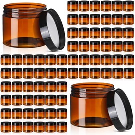 Tanlade 100 Pcs 2 oz Amber Plastic Cosmetic Jars with Lids Empty Leak Proof Container Round Airtight Refillable Cosmetic Jars for Cream, Lotion, Powder, Ointment, Beauty Products Travel Storage