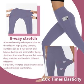 KOWDRAGON Womens Yoga Pants High Waisted Tummy Control Yoga Leggings Stretchy Leggings with Pockets Squat Proof Anti Static (Purple XXL)