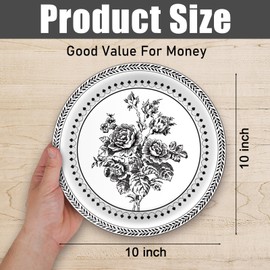 EggSun 10 Inch Paper Plates, Large Disposable Paper Plates, Heavy Duty Flower Plate Tableware for Family Gathering, Dinner Time, Birthday, Wedding, Hobrday Party Suppbres 150pcs (Black Floral)