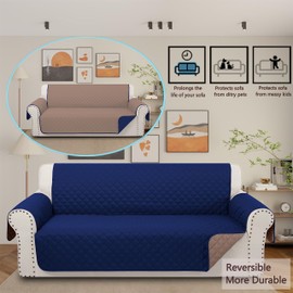 Luxshare Home Reversible Sofa Covers Couch Cover Furniture Protector for Dogs Elastic Straps Water Resistant(Sofa,Navy/Camel)